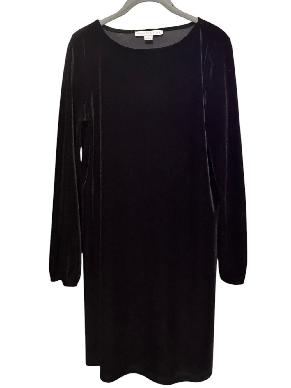 PRESTON & YORK Velvet Long-Sleeve Shift Dress S 19” p2p Black EUC - Picture 2 of 10